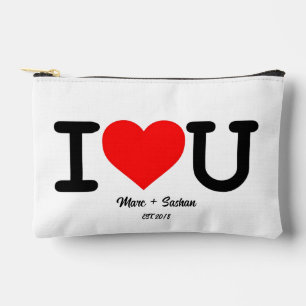 Pochette À Accessoires Je t'aime : Noms personnalisés et date Cœur rouge