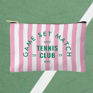 Pochette À Accessoires Jeu Set Match Après Club de Tennis Rayure Rose