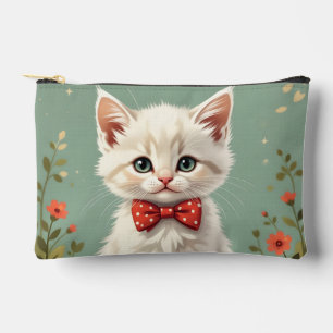 Pochette À Accessoires Joli adorable chat blanc avec noeud papillon