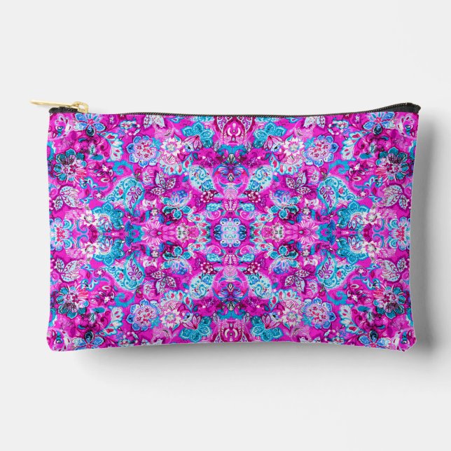 Pochette À Accessoires Joli bleu rose fleurs motif (Recto)