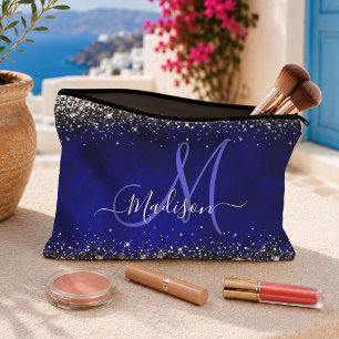 Pochette À Accessoires Joli bleu royal argent faux monogramme pailleté