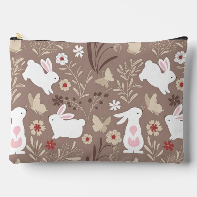 Pochette À Accessoires Joli lapin d'art populaire et fleurs (Recto)