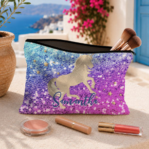 Pochette À Accessoires Joli licorne rose Paillettes arc-en-ciel monogramm