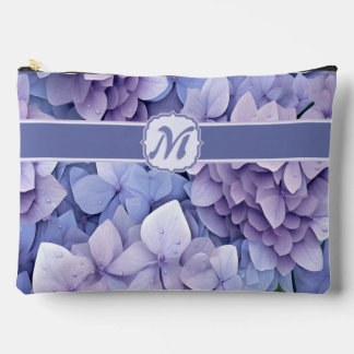 Pochette À Accessoires Joli Monogramme d'Hydrangée en fleurs bleues