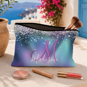 Pochette À Accessoires Joli monogramme fausse brillant turquoise violet