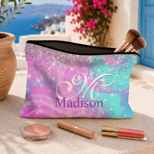 Pochette À Accessoires Joli monogramme licorne iridescent paillettes arge