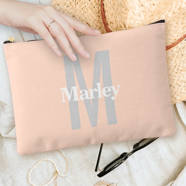Pochette À Accessoires Joli Monogramme Moderne Élégant Bold Blush Rose Ch (Créateur téléchargé)