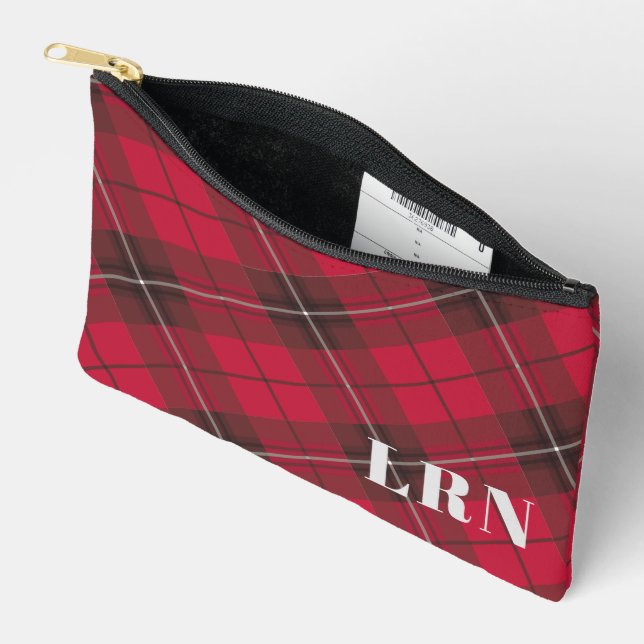 Pochette À Accessoires Joli motif carreaux rouge avec monogramme ou initi (Ouvrir)