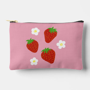 Pochette À Accessoires Joli motif de fraise sur fond rose