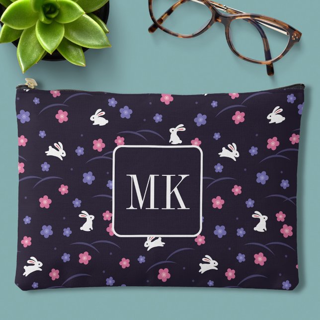 Pochette À Accessoires Joli motif de lapin Bunny avec monogramme initial  (Créateur téléchargé)