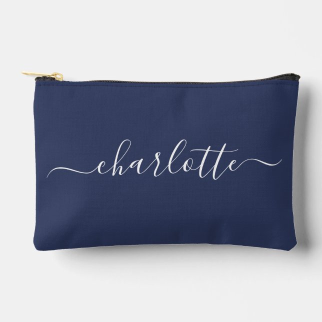 Pochette À Accessoires Joli nom de script tendance personnalisé bleu mari (Recto)