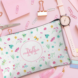 Pochette À Accessoires Joli Pastel blanc rose floral motif Monogramme