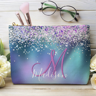 Pochette À Accessoires Joli turquoise violet faux parties scintillant mon