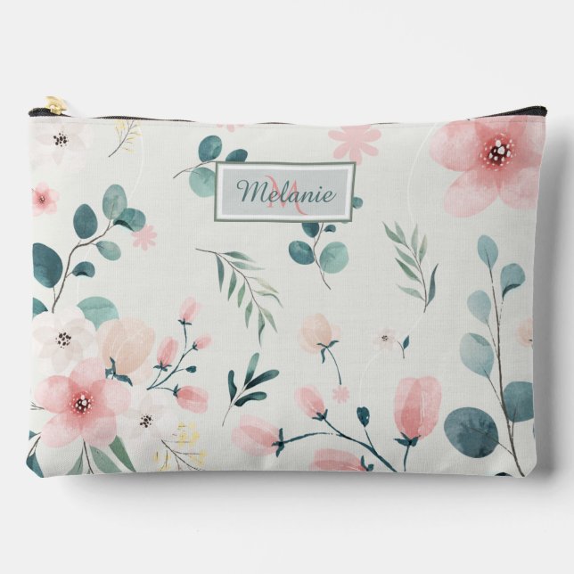 Pochette À Accessoires Jolie Aquarelle Pastel Floral Personnalisé (Recto)