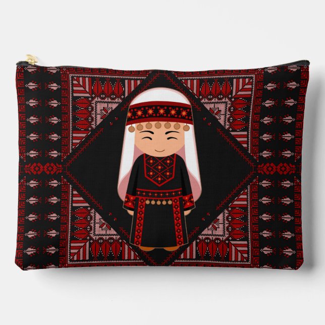 Pochette À Accessoires jolie fille palestinienne Broderie rouge tatreez (Recto)