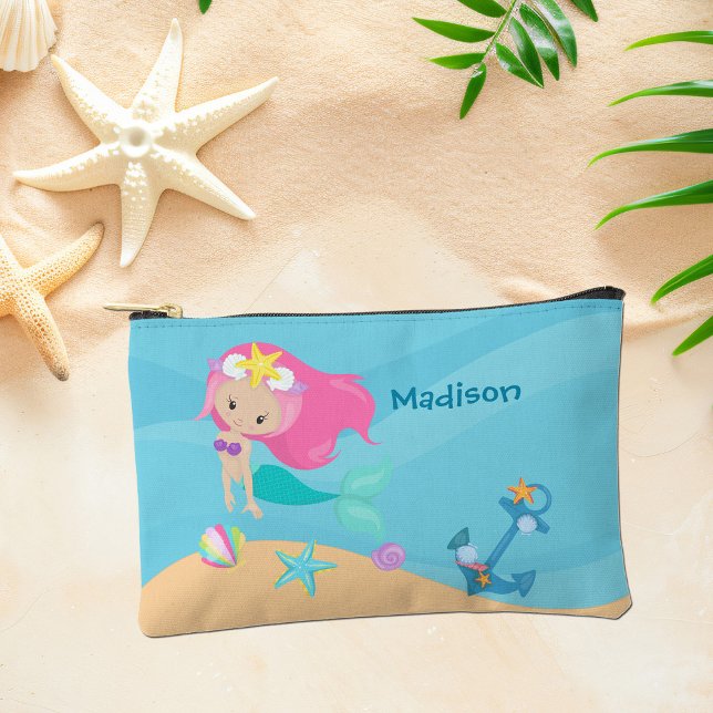 Pochette À Accessoires Jolie Fille Sirène Plage Personnalisée Enfants (Créateur téléchargé)