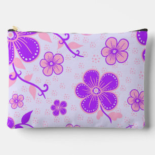 Pochette À Accessoires Jolie impression florale violette et rose sur lava