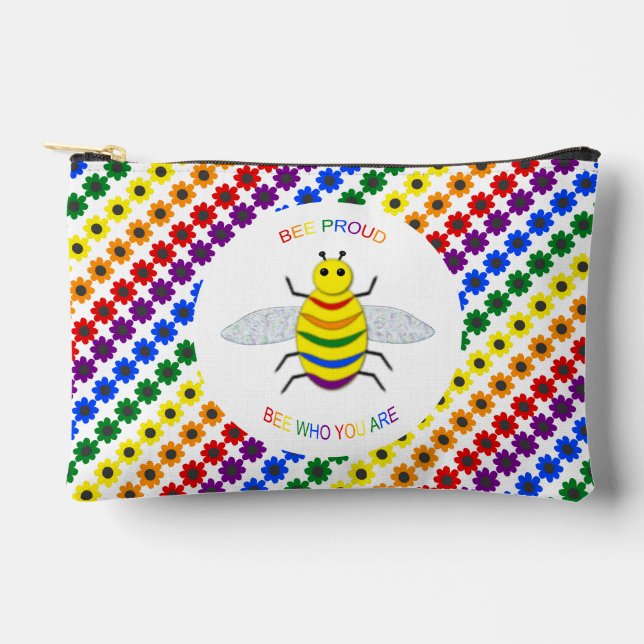 Pochette À Accessoires Jolie LGBT Fière Abeille arc-en-ciel et fleurs (Recto)