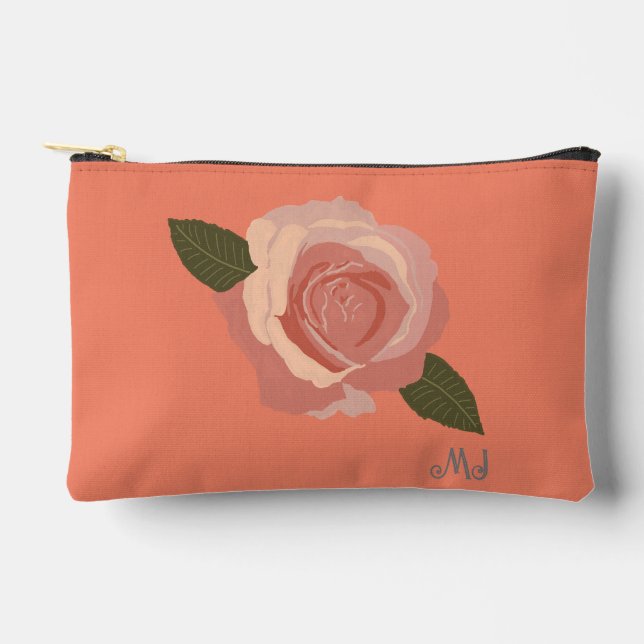 Pochette À Accessoires Jolie rose rose+initiales pêche moderne et élégant (Recto)