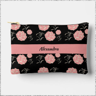 Pochette À Accessoires Jolie Roses roses roses avec feuillage sur noir