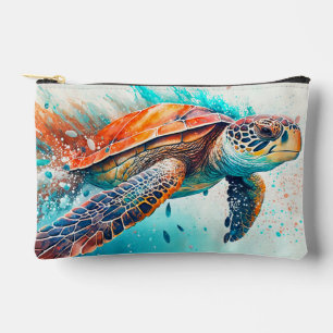 Pochette À Accessoires Jolie Tortue de Mer Colorée qui Nage