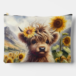 Pochette À Accessoires Jolie Vache Highland Aux Tournesols