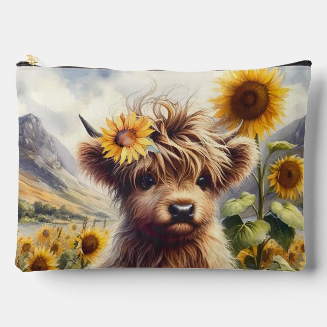 Pochette À Accessoires Jolie Vache Highland Aux Tournesols (Recto)