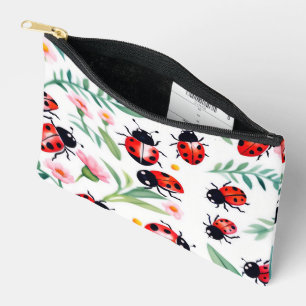 Pochette À Accessoires Jolies coccinelles et motif de fleurs blanc