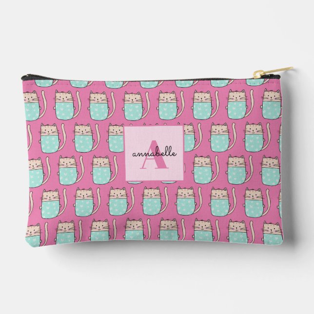Pochette À Accessoires Jolies filles chats monogramme rose (Verso)
