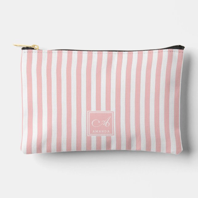 Pochette À Accessoires Jolies rayures rose pâle et monogramme initial (Recto)