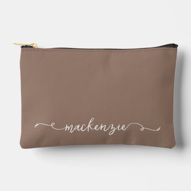 Pochette À Accessoires Jote Mocha White Script Typographie Monographie (Recto)