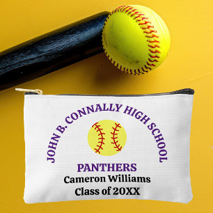 Pochette À Accessoires Joueuse de softball au lycée violet Personnalisé