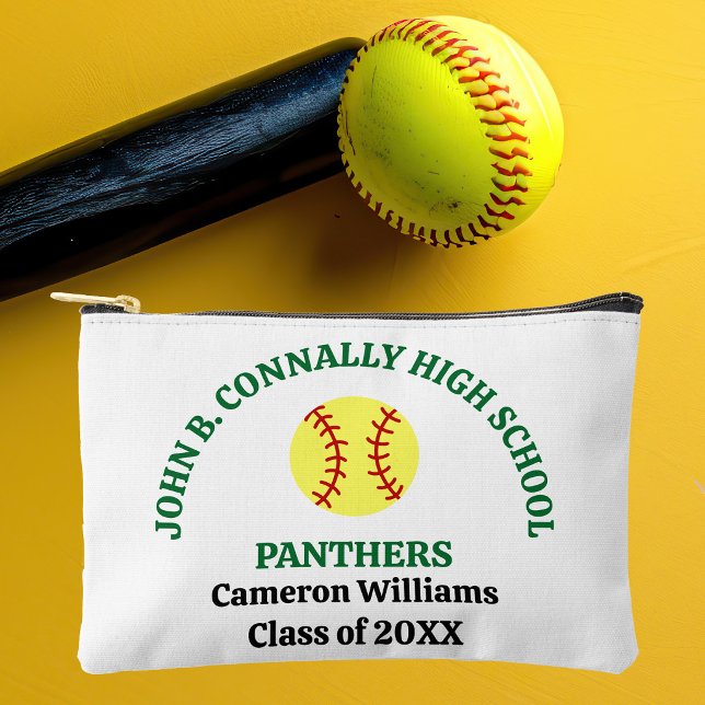 Pochette À Accessoires Joueuse de softball de lycée vert personnalisée (Créateur téléchargé)