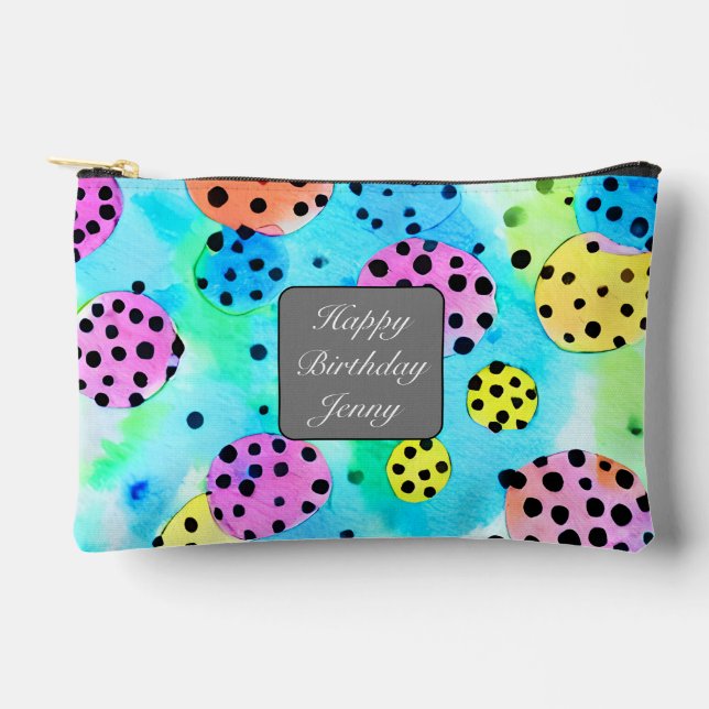Pochette À Accessoires Joyeux anniversaire Monogramme pois abstraits (Recto)