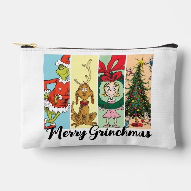 Pochette À Accessoires Joyeux Grinchmas Collage de Fêtes (Recto)