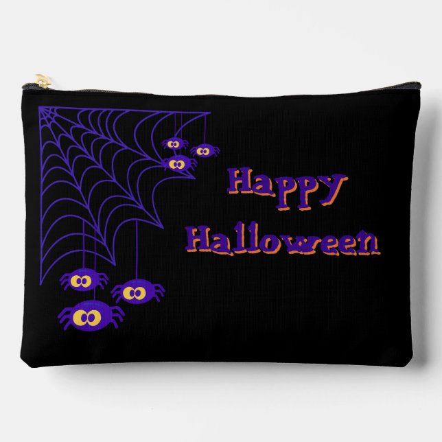 Pochette À Accessoires Joyeux Halloween Design d'araignée violet et noir (Recto)