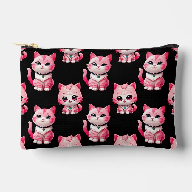 Pochette À Accessoires Kawaii Rose Kitty Cats Design (Recto)