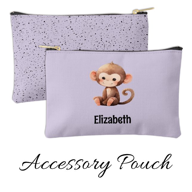 Pochette À Accessoires Kids cute monkey add a name purple black (Créateur téléchargé)