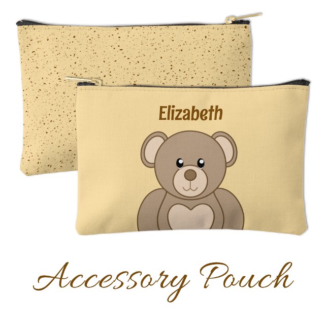 Pochette À Accessoires Kids cute teddy bear add a name brown peach (Créateur téléchargé)