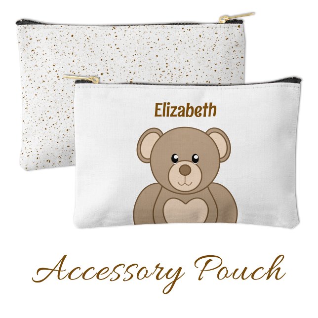 Pochette À Accessoires Kids cute teddy bear add a name brown white (Créateur téléchargé)