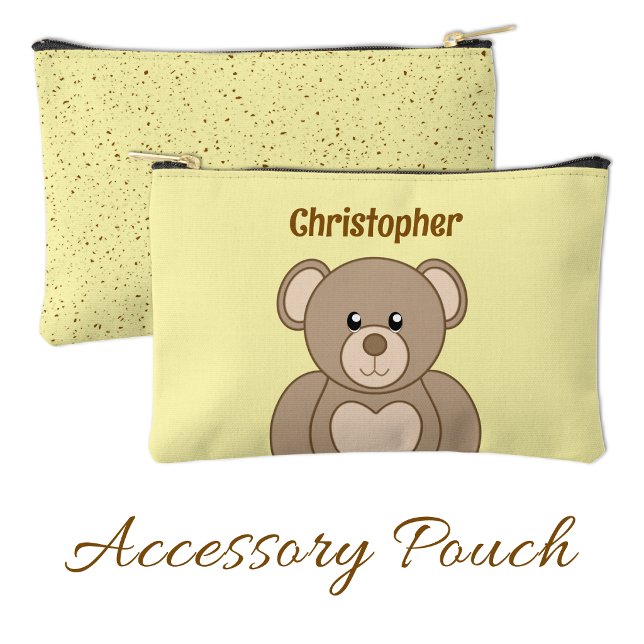 Pochette À Accessoires Kids cute teddy bear add a name brown yellow (Créateur téléchargé)