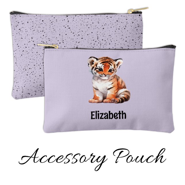 Pochette À Accessoires Kids cute tiger add a name purple black (Créateur téléchargé)