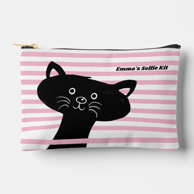 Pochette À Accessoires Kit Selfie - Chat Peeking Noir Cute (Recto)