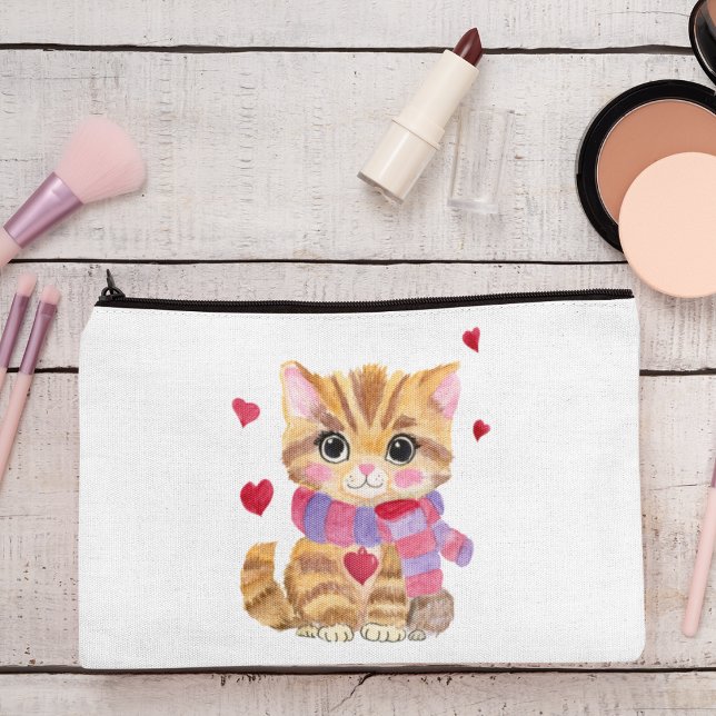 Pochette À Accessoires Kitty de la Saint-Valentin à l'aquarelle  (Créateur téléchargé)