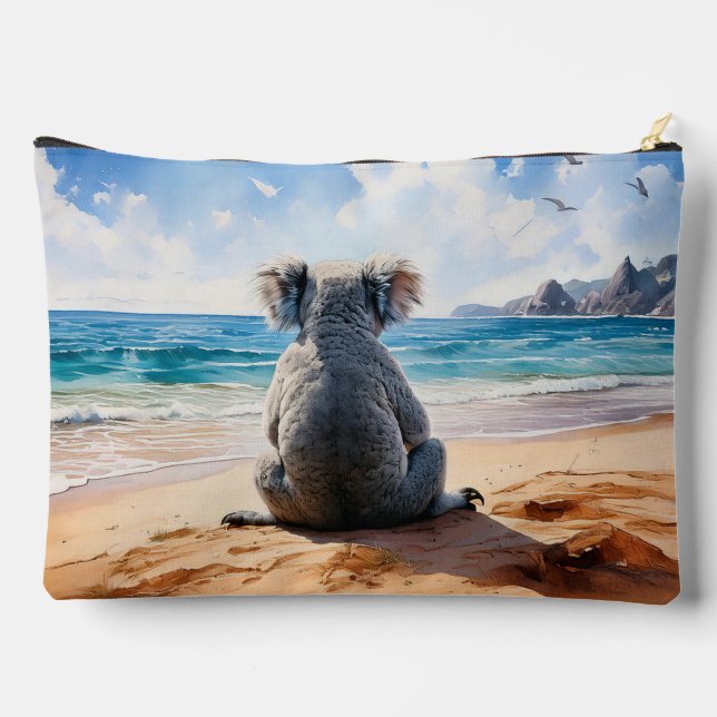 Pochette À Accessoires Koala sur une plage de sable  (Verso)