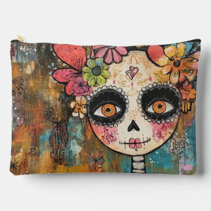 Pochette À Accessoires La Catrina squelette avec couronne de fleurs