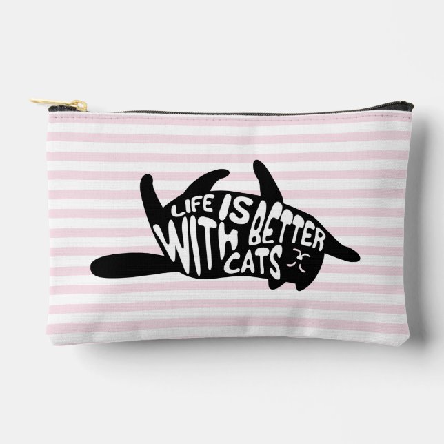 Pochette À Accessoires La vie est meilleure avec les chats - Typographie  (Recto)