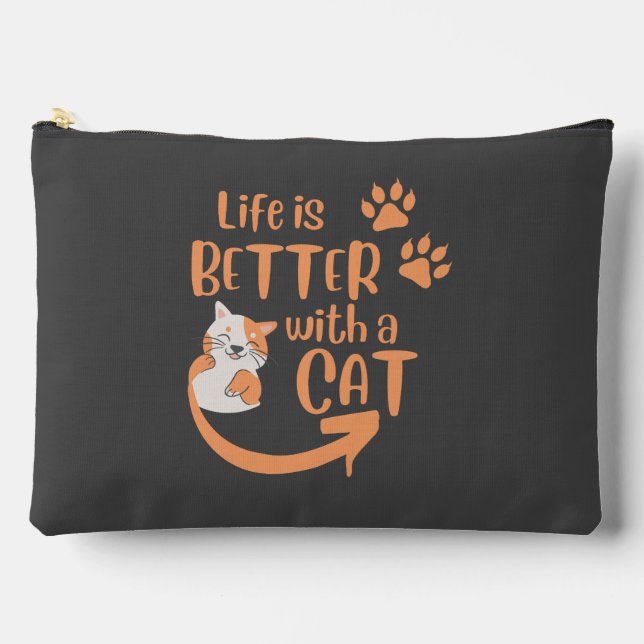 Pochette À Accessoires la vie est meilleure avec un chat (Recto)