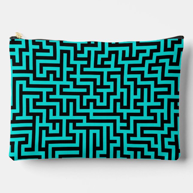 Pochette À Accessoires Labyrinthe lignes noir turquoise grand (Recto)