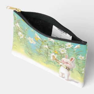 Pochette À Accessoires Lapin bébé trompettiste avec oiseau dans le jardin